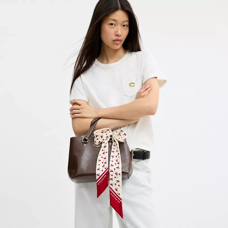 Micro Cherry Print Silk Skinny Scarf