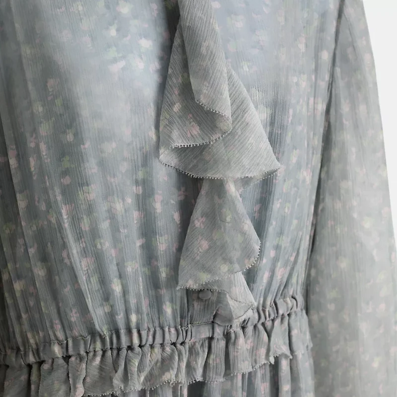 Restored Ruffle Front Dress With Gathered Yoke