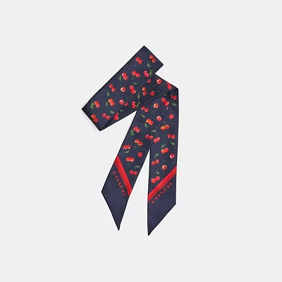 Cherry Mix Print Silk Skinny Scarf