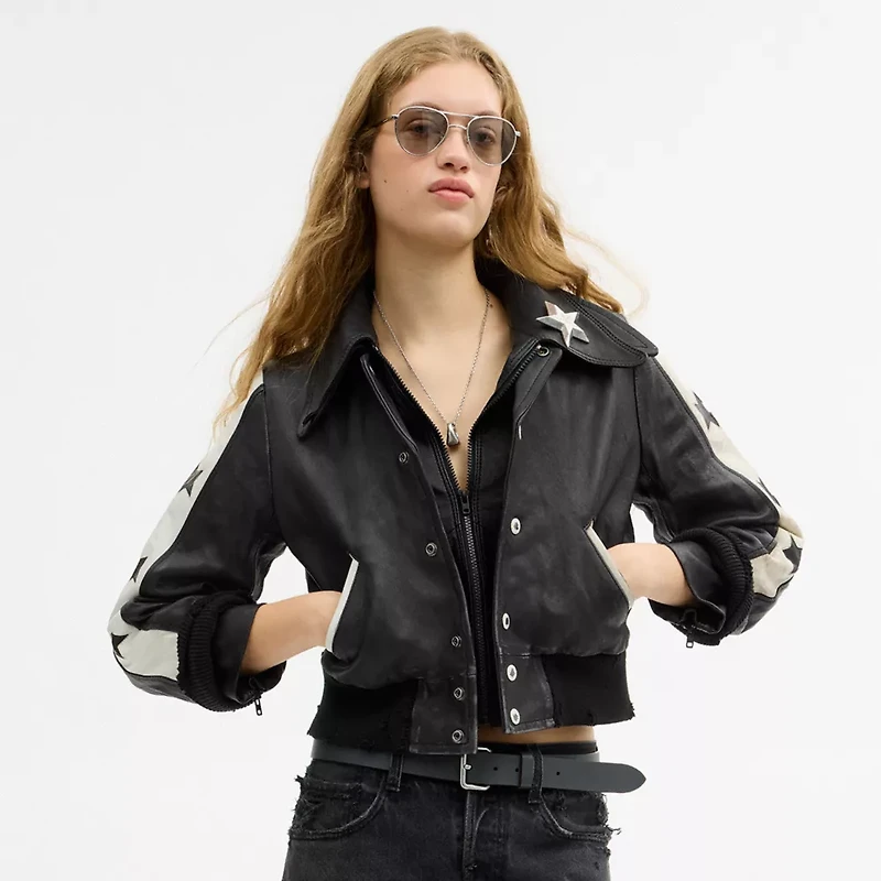 Buy Now Star Leather Varsity Jacket