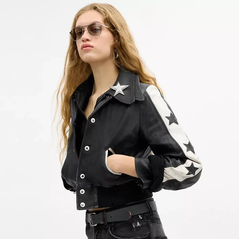 Buy Now Star Leather Varsity Jacket