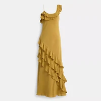 Restored Bias Dress With Ruffle Neckline