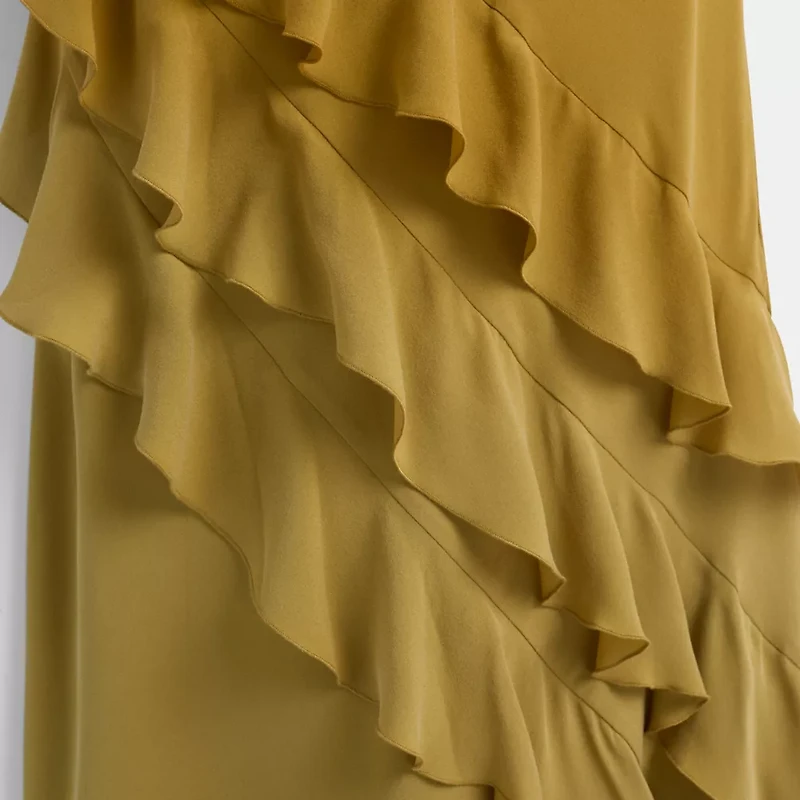 Restored Bias Dress With Ruffle Neckline