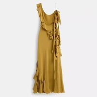 Restored Bias Dress With Ruffle Neckline