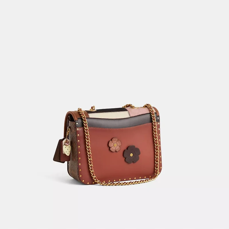 Upcrafted Madison Shoulder Bag In Signature Canvas With Rivets And Snakeskin Detail