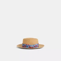 Restored Straw Brimmed Hat With Cherry Print Scarf