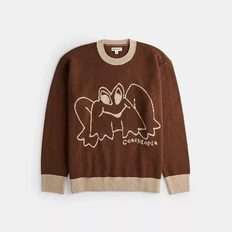 Crewneck Sweater With Intarsia Star Frog Graphic