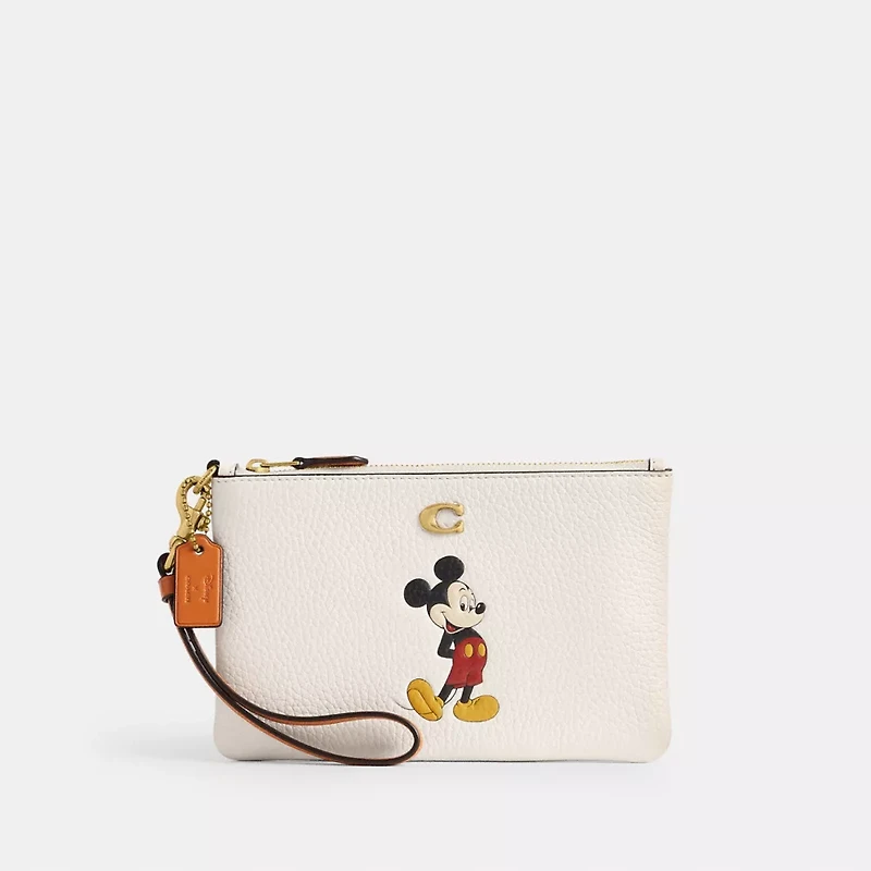 Disney X Coach Essential Small Wristlet In Regenerative Leather With Mickey Mouse
