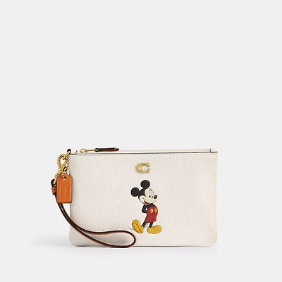 Disney X Coach Essential Small Wristlet In Regenerative Leather With Mickey Mouse