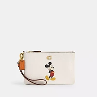 Disney X Coach Essential Small Wristlet In Regenerative Leather With Mickey Mouse
