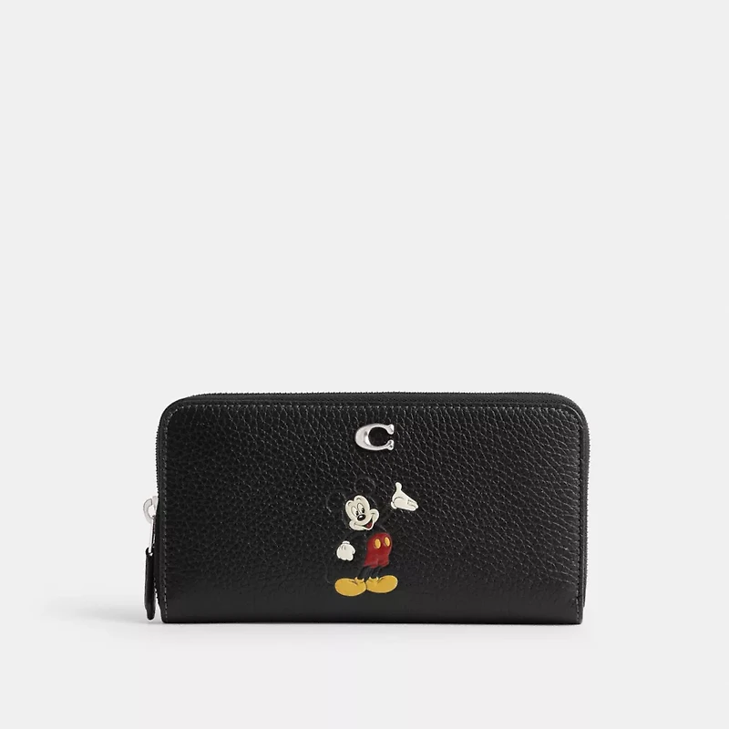 Disney X Coach Essential Accordion Zip Wallet In Regenerative Leather With Mickey Mouse