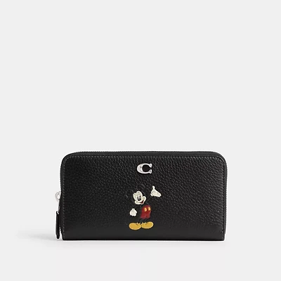 Disney X Coach Essential Accordion Zip Wallet In Regenerative Leather With Mickey Mouse