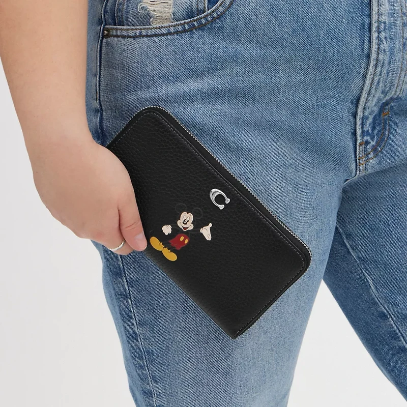 Disney X Coach Essential Accordion Zip Wallet In Regenerative Leather With Mickey Mouse