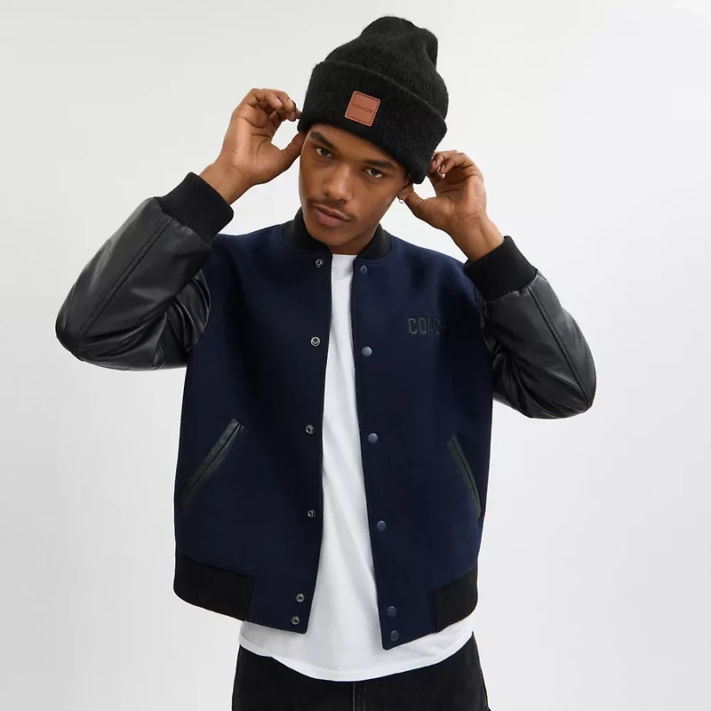 Knit Beanie With Leather Patch