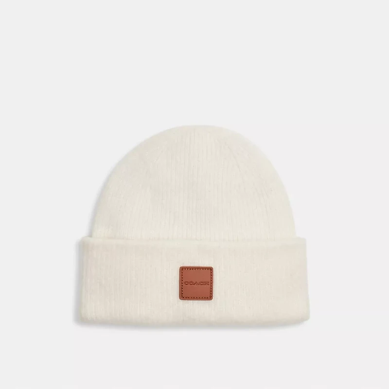 Knit Beanie With Leather Patch