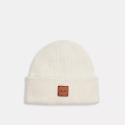 Knit Beanie With Leather Patch