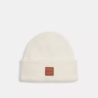 Knit Beanie With Leather Patch