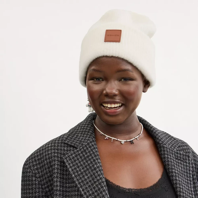Knit Beanie With Leather Patch