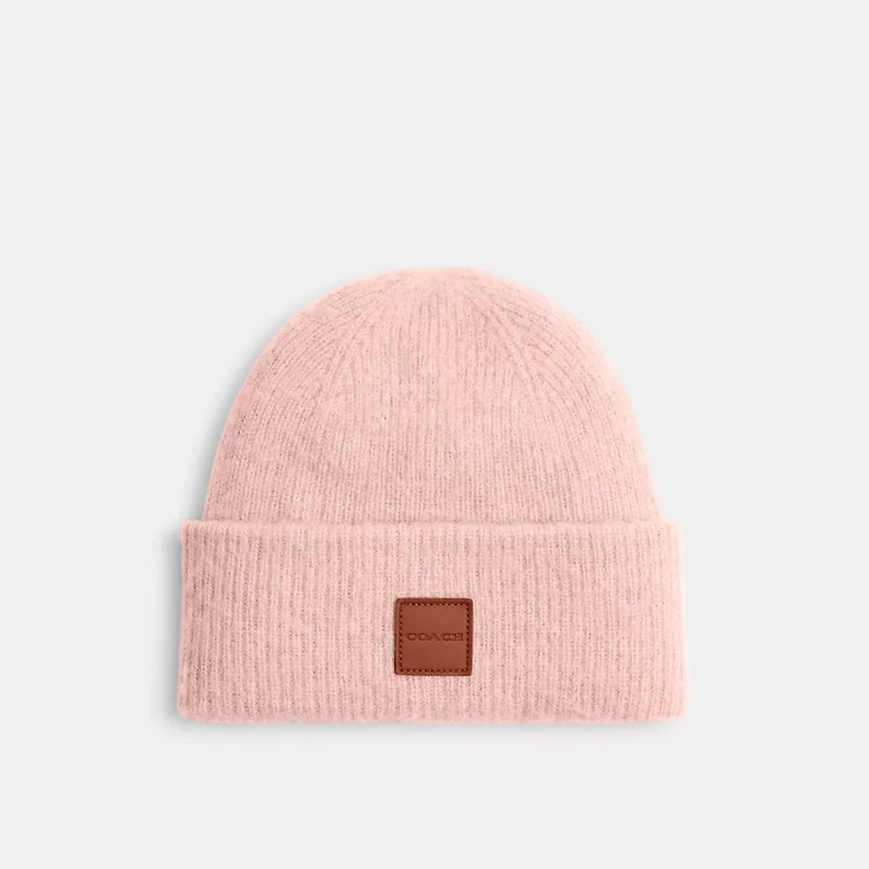Knit Beanie With Leather Patch