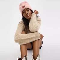 Knit Beanie With Leather Patch