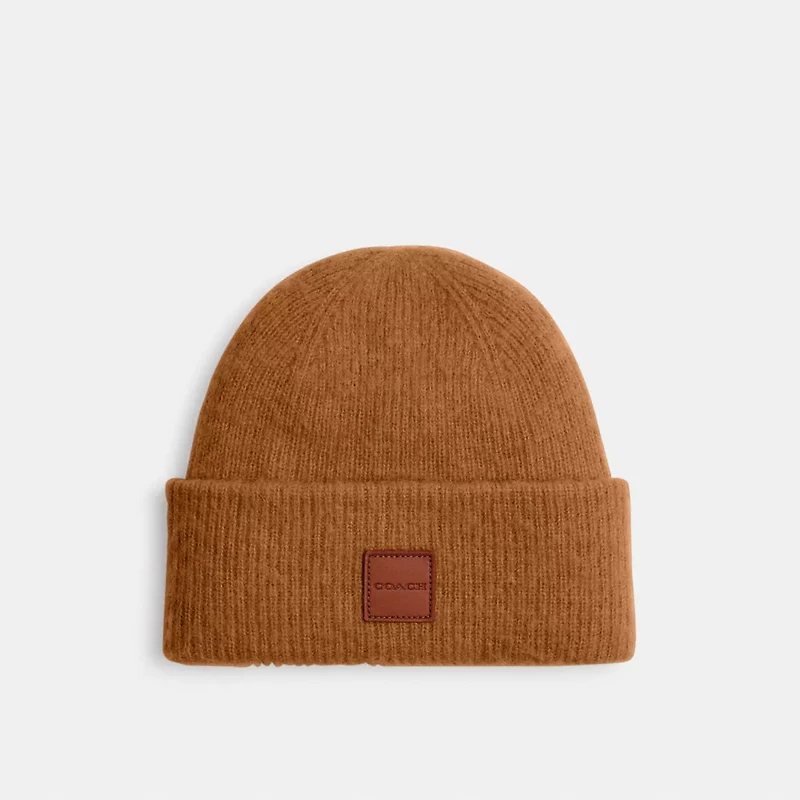 Knit Beanie With Leather Patch
