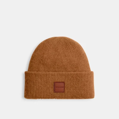 Knit Beanie With Leather Patch
