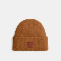Knit Beanie With Leather Patch