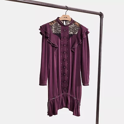 Restored Long Sleeve Dress With Ruffle Trim