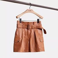 Restored Leather Belted Shorts