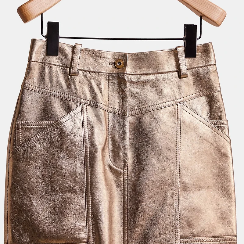 Restored Metallic Leather Midi Skirt