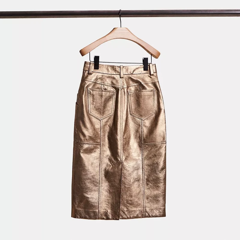 Restored Metallic Leather Midi Skirt