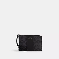 Corner Zip Wristlet Signature Canvas With Stripe