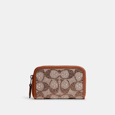 Essential Small Zip Around Card Case In Crystal Signature Jacquard