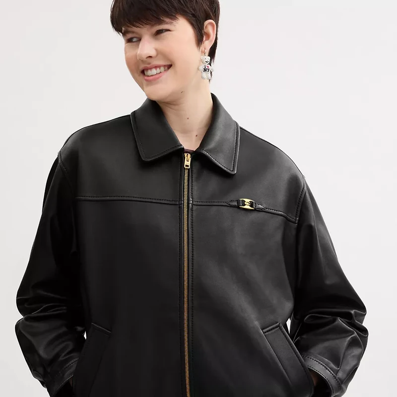 Heritage C Plaque Oversized Leather Jacket