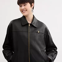 Heritage C Plaque Oversized Leather Jacket
