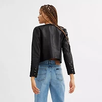 Collarless Leather Jacket