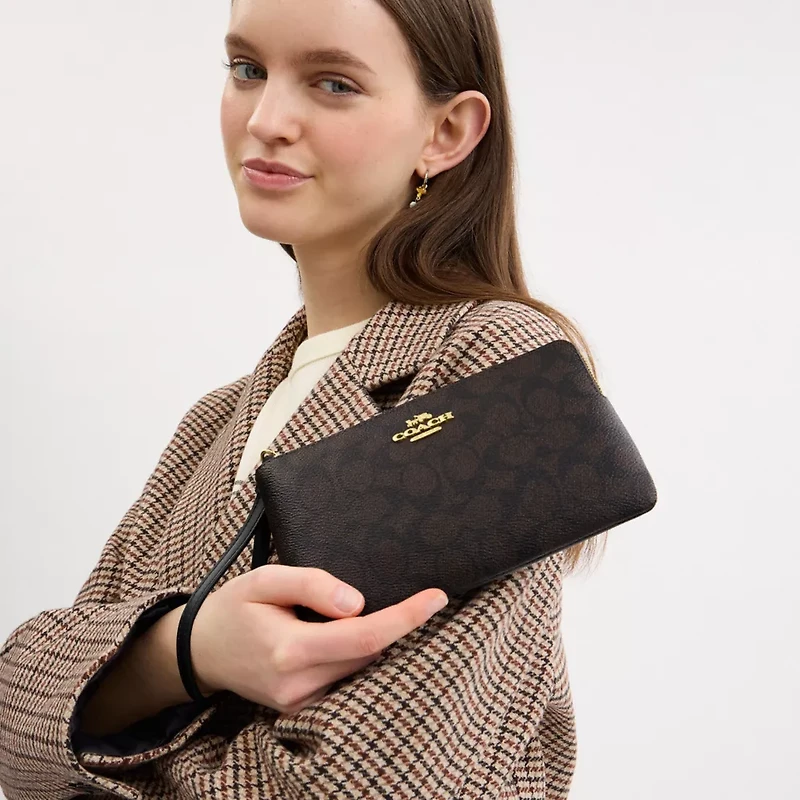 Large Corner Zip Wristlet Signature Canvas