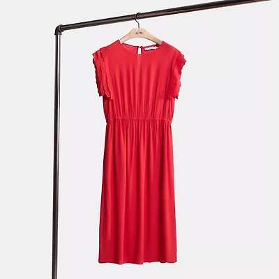 Restored Shoulder Pleat Midi Dress