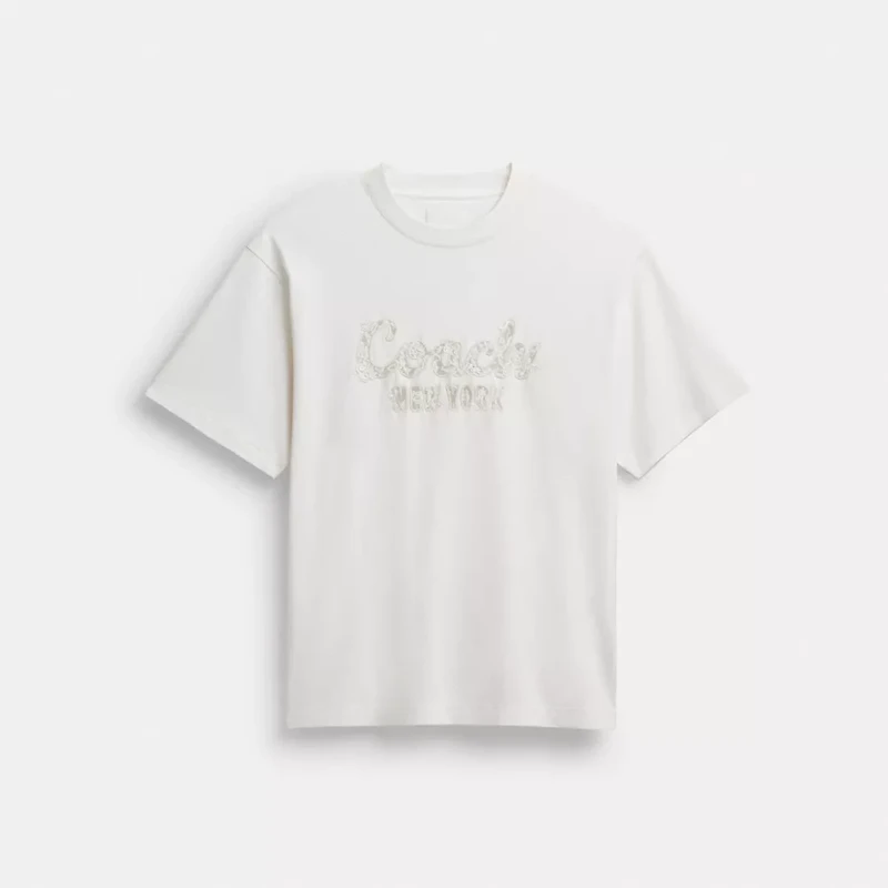 Cursive Coach Embroidered T-Shirt In Organic Cotton