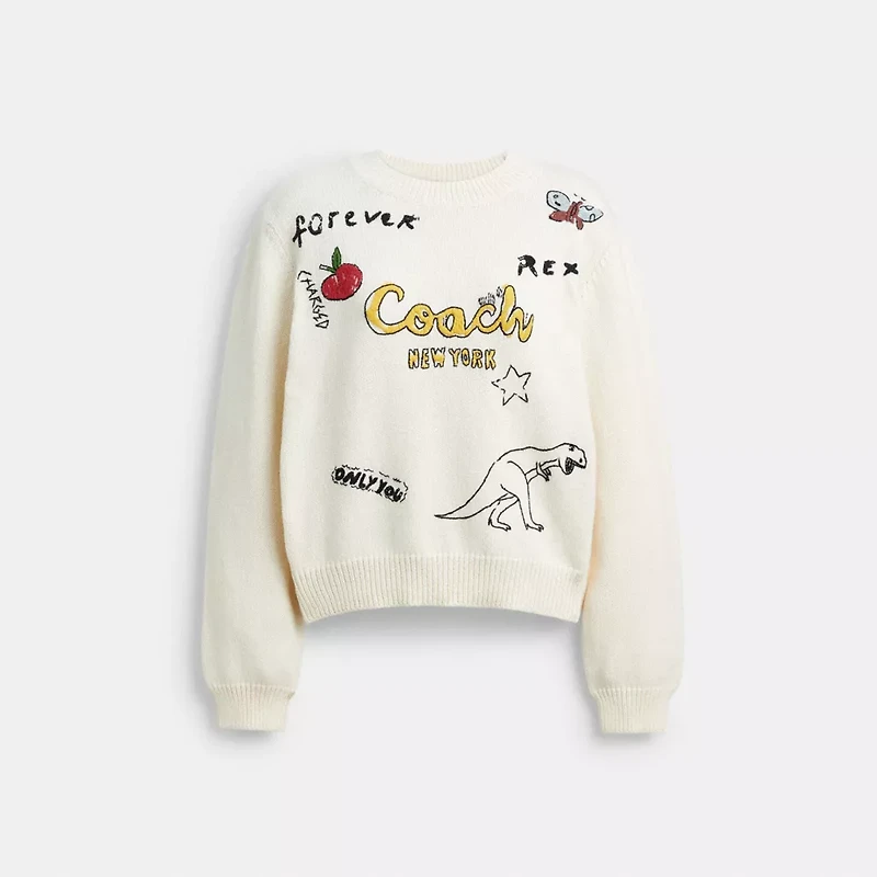 Sketch Print Crewneck Sweater In Organic Cotton