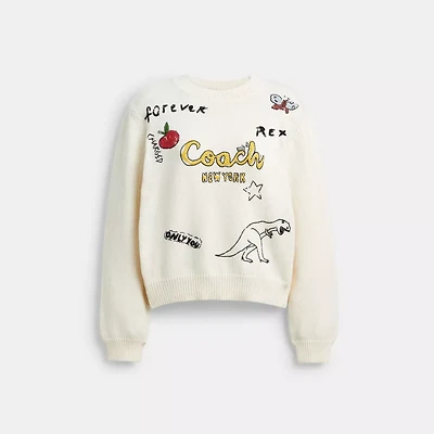 Sketch Print Crewneck Sweater In Organic Cotton
