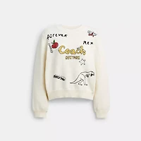 Sketch Print Crewneck Sweater In Organic Cotton