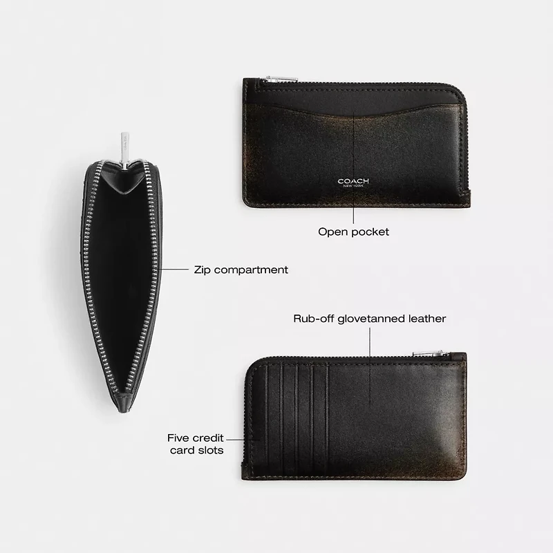 New York Zip Card Case In Loved Leather