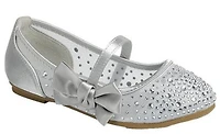 Girls Flat mesh Bow Gloria Dress shoes : silver