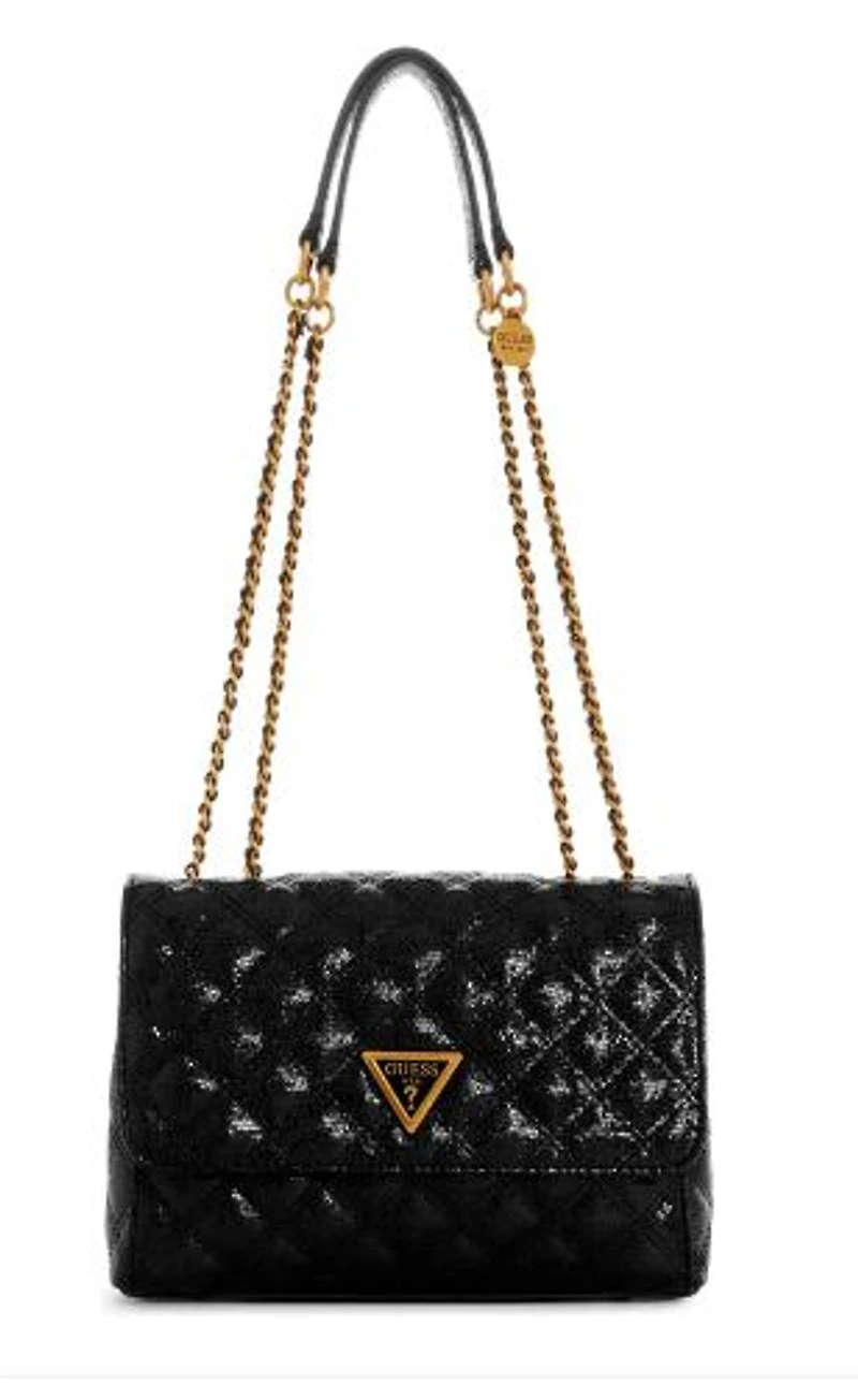 Guess GIULLY 2 COMP CONVERTIBLE FLAP Handbag: BLK