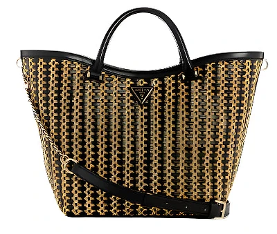 Guess Atalia Raffia Tote : Blk/tan
