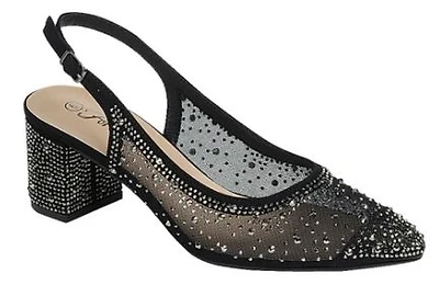 Rhinestone Slingback Dress Heels: Blk