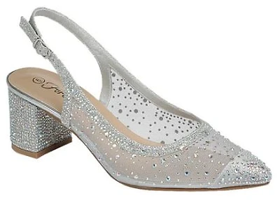 Rhinestone Slingback Dress Heels: Silver