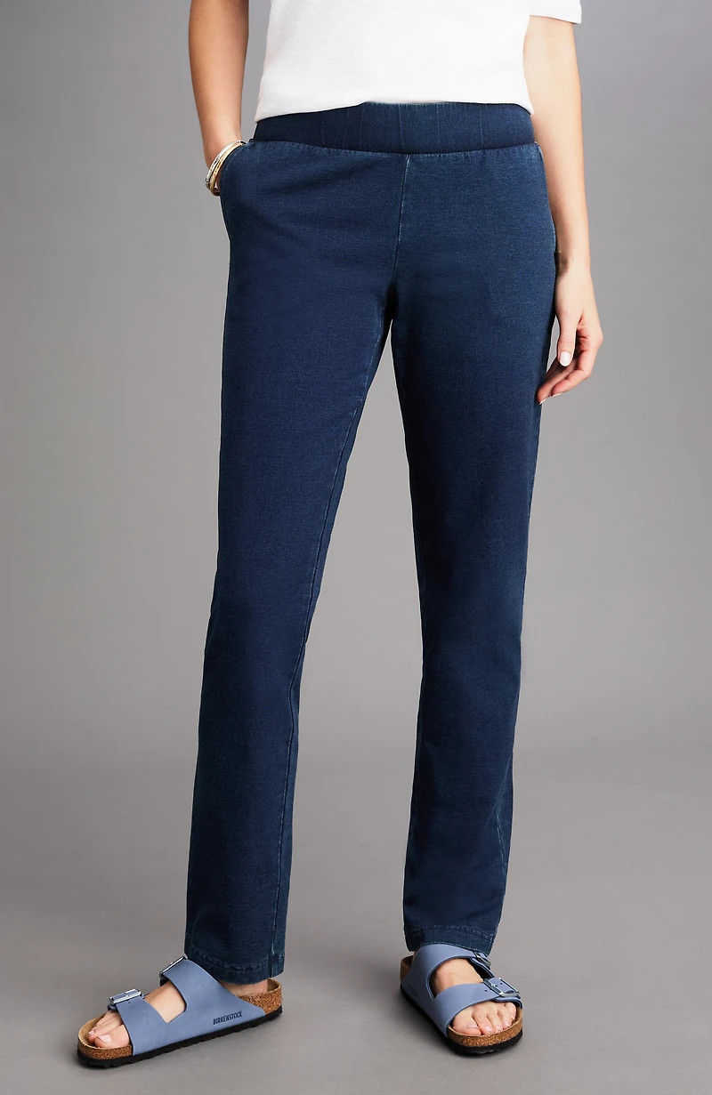 pure jill slim-leg indigo knit jeans