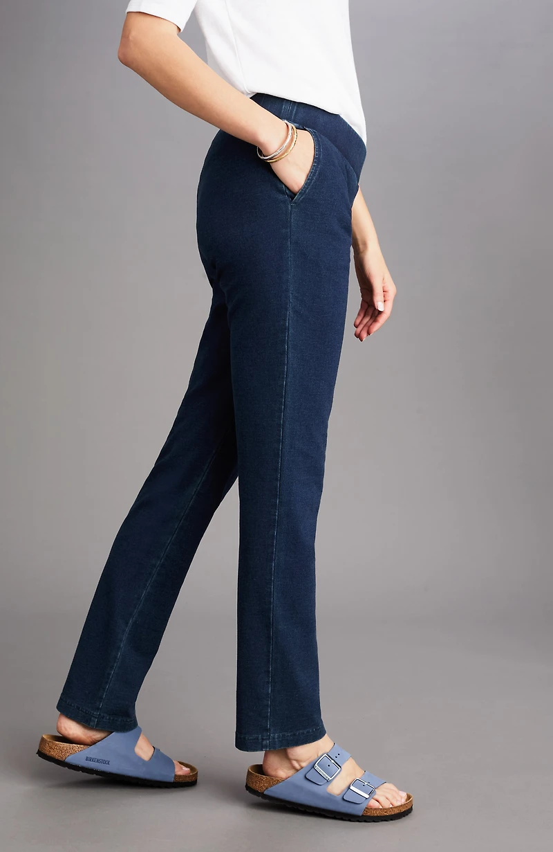 pure jill slim-leg indigo knit jeans